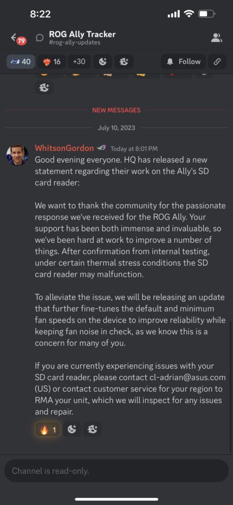 ASUS ROG Allyは特定の熱ストレスでSDカードが誤動作することを公式が確認。ファンを調整するアップデートをリリース予定