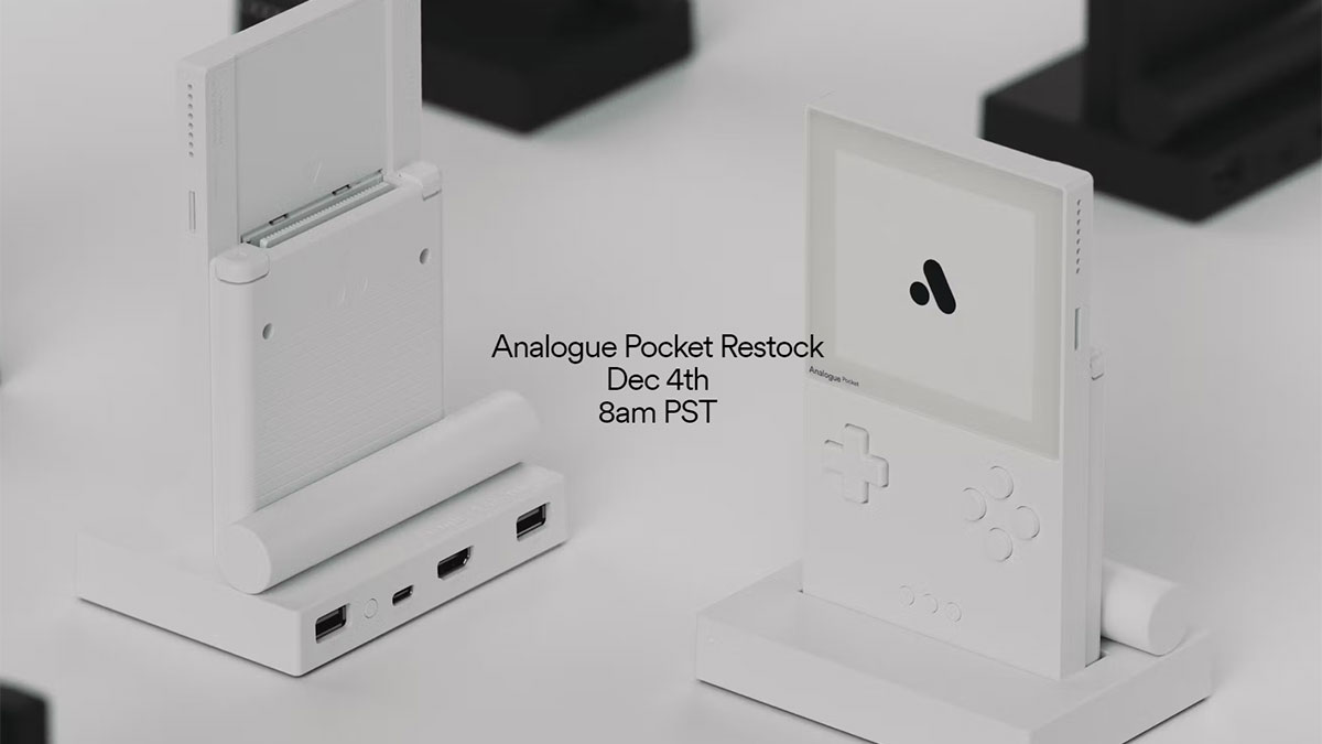 Analogue DuoはXmas前に出荷。Analogue Pocket再入荷に加えてWhite Dock Limited Editionが発売。Analogue Pocket Adapter Setsは2月下旬に発送