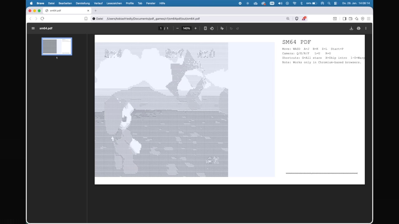PDFでスーパーマリオ64が動いた!? ファイルサイズは23MB、1～2fpsで動作