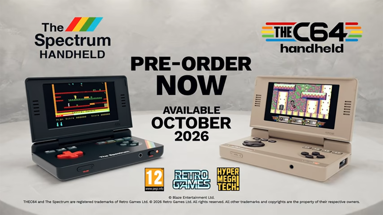 C64とZX Spectrumをクラムシェルデザインの携帯ゲーム機で再現した『THEC64 HANDHELD』と『The Spectrum HANDHELD』が10月に発売！