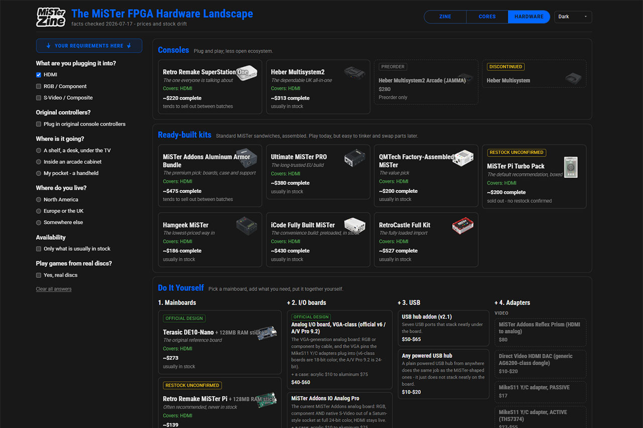 MiSTer FPGAの豊富なエコシステムが把握できる初心者向けのガイドサイト『The MiSTer Hardware Landscape』が登場
