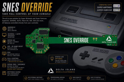 スーファミを多機能化する「SNES OVERRIDE」が登場！リージョン切替やOSD、IGRなどを1枚の基板に集約