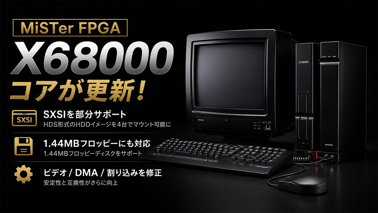 MiSTer FPGA向けX68000コアのNightly版が更新!SXSIを部分サポート、1.44MBフロッピーにも対応