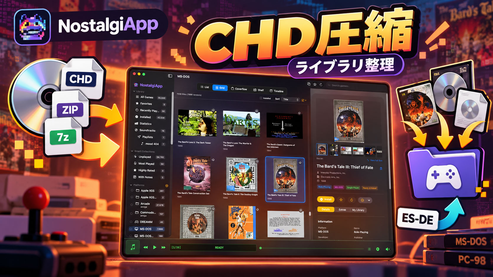Mac用レトロゲーム管理「NostalgiApp 1.2.2」公開。CHD圧縮や複数ディスク統合、ES-DE取り込みに対応