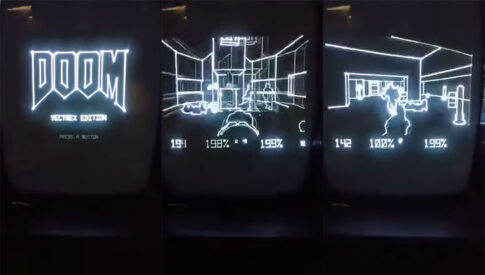 Vectrexの画面に線画の『DOOM』。UVMC2を使ったプレイ実演が公開