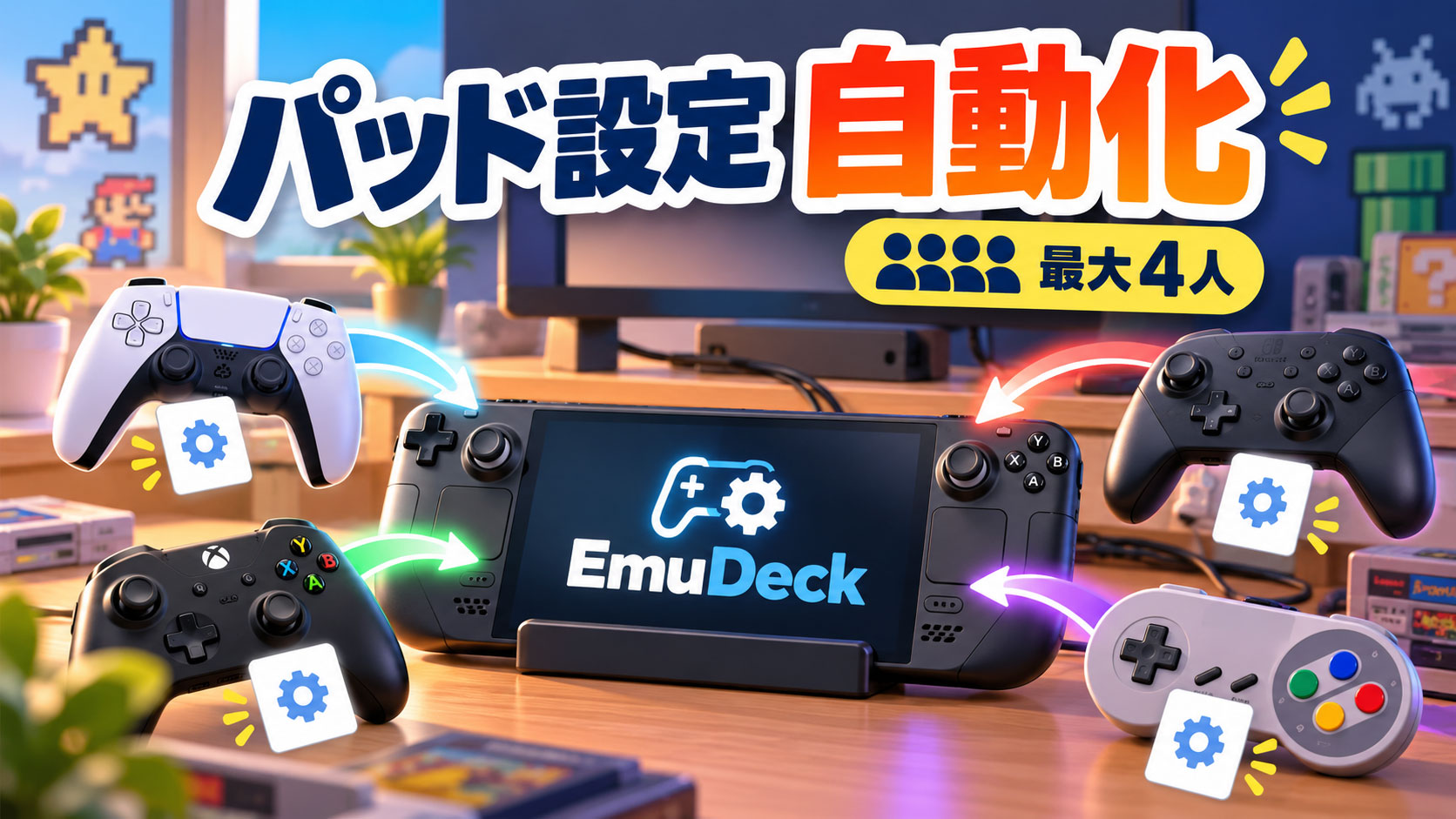 EmuDeck 2.7でコントローラー自動設定「AutoMap」追加。SteamOS/Linuxで最大4台に対応