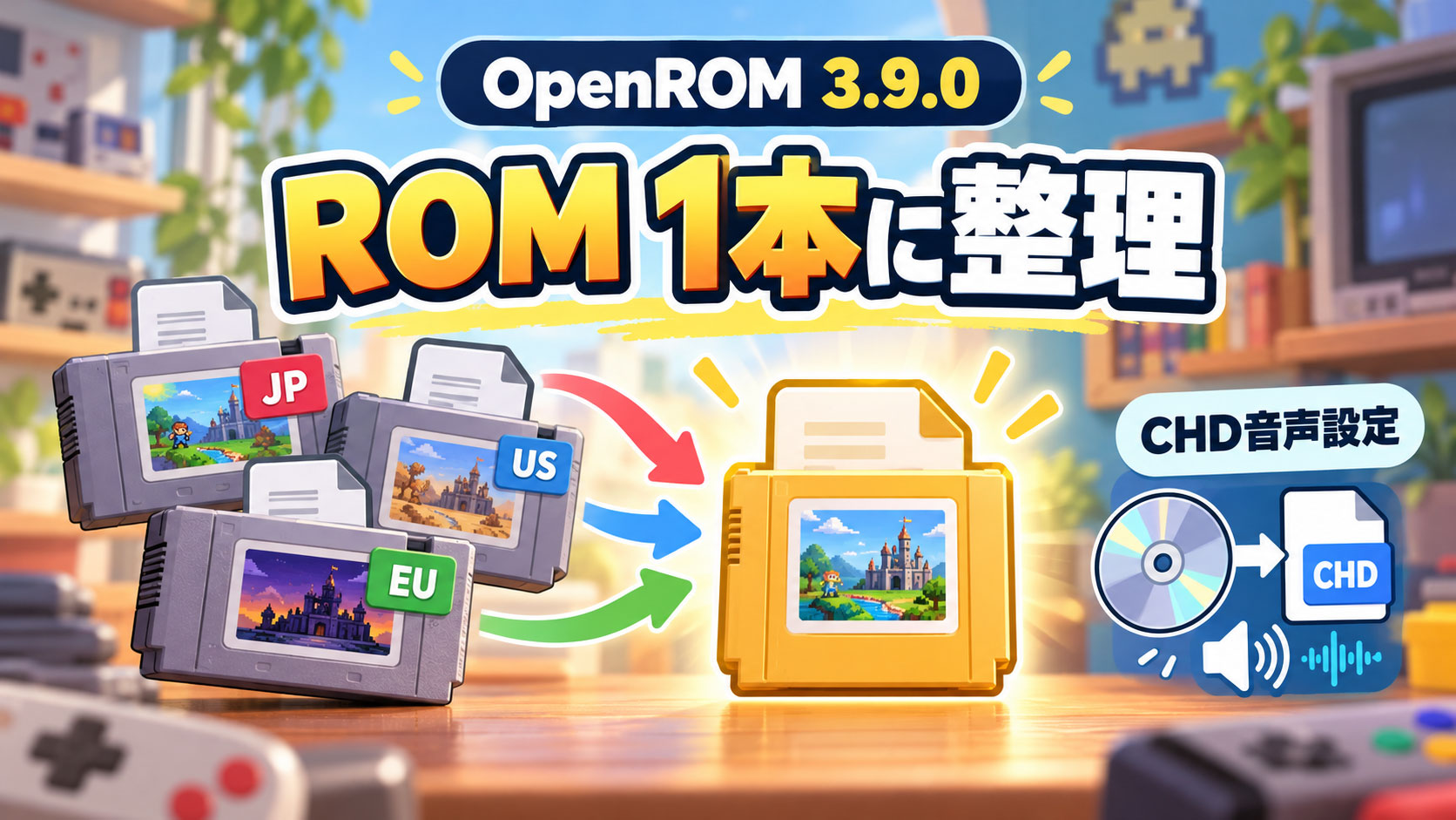 ROMを1作品1本に整理するフィルターを追加。「OpenROM 3.9.0」で地域優先設定とCHD音声設定に対応