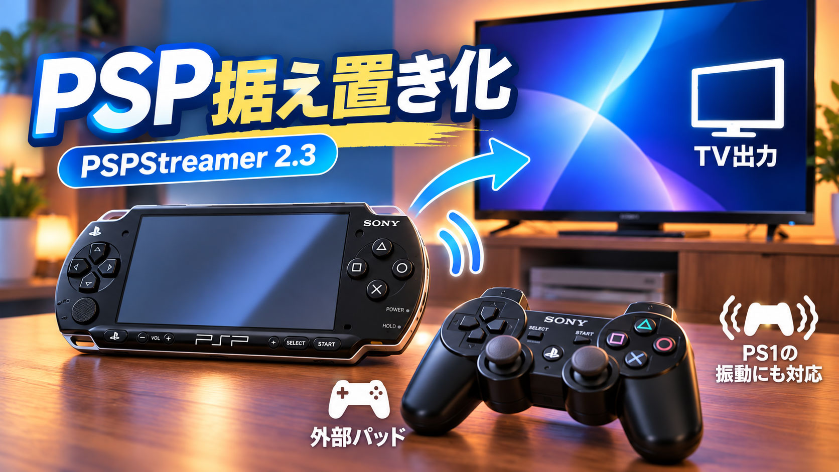 PSPをテレビ向け“据え置き機”化する「PSPStreamer 2.3」公開。外部コントローラー、720×480出力、PS1振動に対応