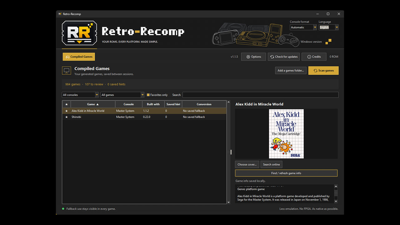 レトロゲームをPCゲームのように一覧管理！ 『RetroRecomp』更新でお気に入りや直接起動に対応